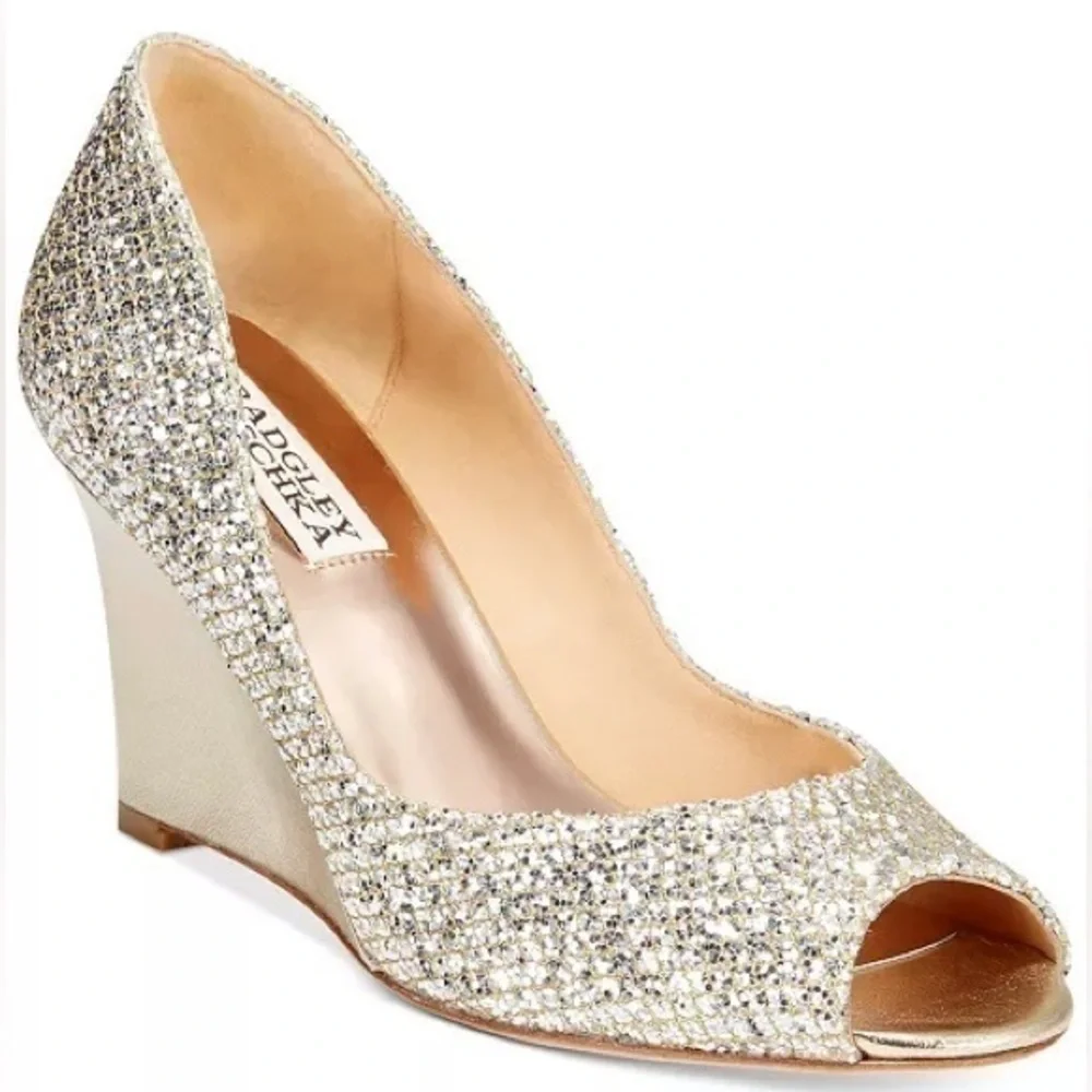 Badgley Mischka Awake Bridal Platino Glitter Pumps 8.5